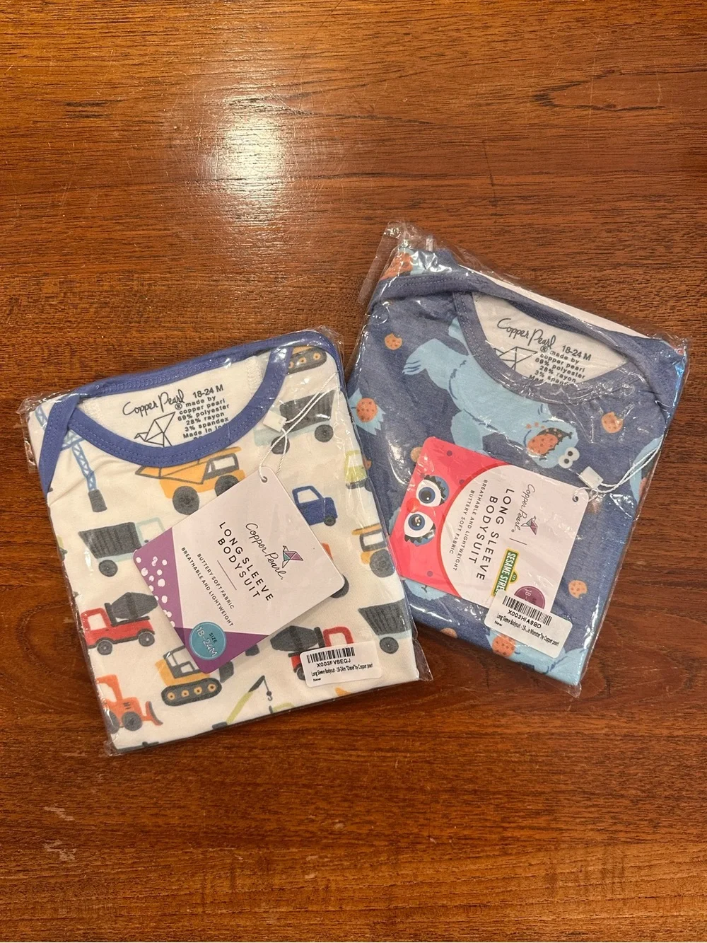 NWT Copper Pearl Baby Long Sleeve Bodysuits, Deisel & Cookie Monster, 18-24M